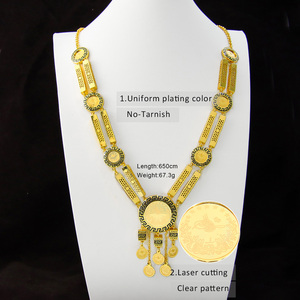 Dubai classico oro 24K placcato rotondo Lira gioielli con disegno scavato collana lunga per <span class=keywords><strong>la</strong></span> signora - Product Image 3