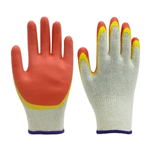 Fabrication de gants de sécurité enduits de paume en latex de coton 10G doublure en polycoton plat en caoutchouc lisse Double couleur gants enduits de latex