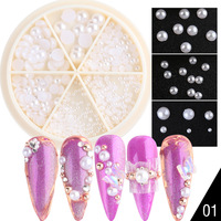 Perles pour ongles 3D de tailles variées, élégantes, blanches, à paillettes, rondes et demi-rondes, breloques et décorations pour ongles DIY