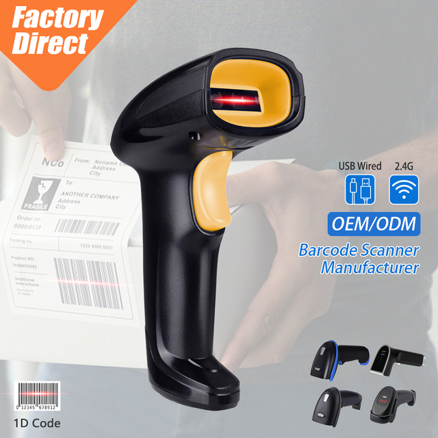Manufacturer Direct Sales 1D Laser Wireless Barcode Reader Scanner with 80m Indoor Distance and Windows Linux Compatible