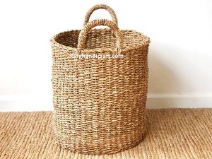 Panier de rangement artisanal en jonc de mer avec poignées, organisateur tissé naturel pour le rangement domestique, le linge, les jouets, écologique - Product Image 6