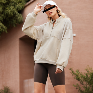 <span class=keywords><strong>Felpa</strong></span> <span class=keywords><strong>Corta</strong></span> da Donna con Mezza Zip, Pullover in Pile con Tasca <span class=keywords><strong>Oversize</strong></span>, Abbigliamento Sportivo Casual - Product Image 3