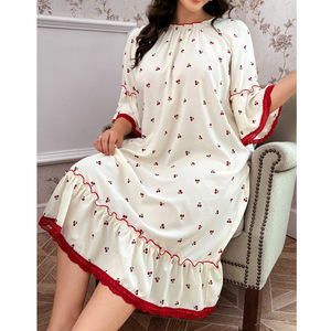 Pigiama <span class=keywords><strong>da</strong></span> donna <span class=keywords><strong>taglie</strong></span> forti SMOOTH, nuovo stile primavera/estate, con bordo in pizzo, <span class=keywords><strong>camicia</strong></span> <span class=keywords><strong>da</strong></span> <span class=keywords><strong>notte</strong></span> con fiori di ciliegio - Product Image 1