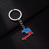 Porte-clés Haïti vintage en émail, pendentif drapeau et carte, breloque de sac ethnique en acier inoxydable, souvenir de la République des Caraïbes, cadeau unisexe