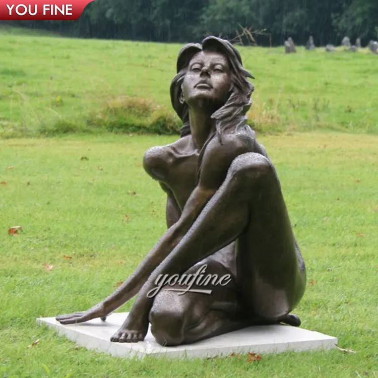 Life Size Natural Nude Female Bronze Sculpture Sexy Sitting Girl Statue