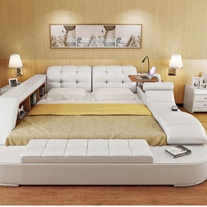 <span class=keywords><strong>Lit</strong></span> intelligent sophistiqué <span class=keywords><strong>en</strong></span> cuir pleine fleur avec système de massage et grands rangements latéraux pour chambre principale de villa de luxe - Product Image 3