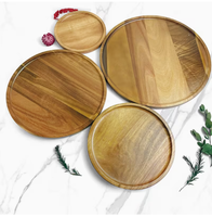 Assiette de service ronde en bois massif d'acacia gravée au laser, lavable, pour la maison et les réceptions, idéale pour servir les aliments