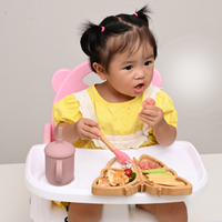 Assiette Diviseuse en Bois Naturel de Bambou pour Tout-Petits, Motif Papillon, Sans BPA, Réutilisable, Assiette à Ventouse Sûre pour l'Alimentation des Bébés