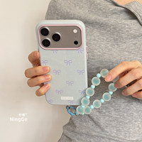 Coque de téléphone tendance à pois et nœud papillon pour iPhone 18 17 16 15 14 Pro Max avec cordon perlé, coque arrière antichoc, vente en gros