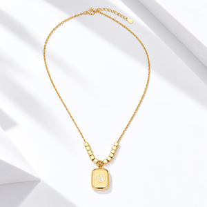 Collier pendentif motif Fortune en or, acier inoxydable, placage sous vide or 24 carats, 40,5 + 5,5 cm, 5,8 g - Product Image 1