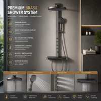 Conjunto de mezclador de ducha digital inteligente de latón, sistema de ducha termostático de pared con efecto lluvia, grifo en cascada y función de masaje tipo piano