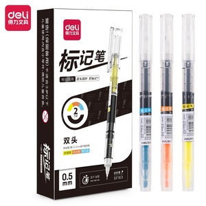 Deli SF163 Double-ended <b>Marker</b> Pen 0.5mm Black Straight Liquid Pen With Highlighter For Writing And Marking - Product Image 2