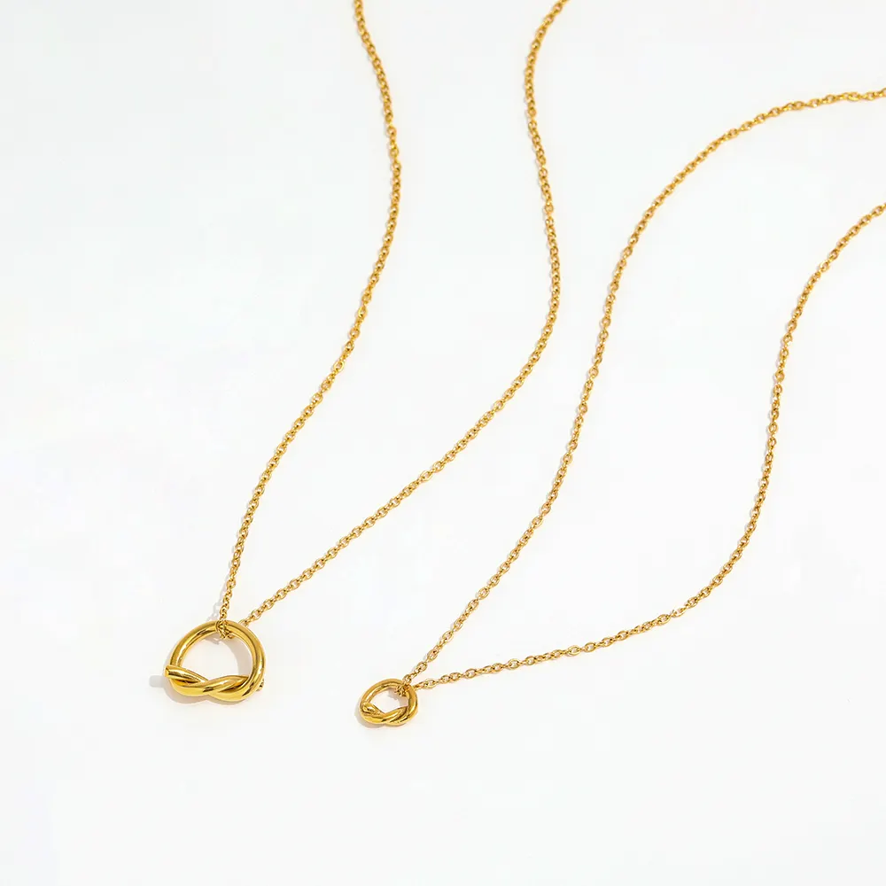 פני 18K מצופה זהב קלאסי אופנה Twisted מעגל תליון שרשרת לא להכתים נירוסטה תכשיטים סיטונאי