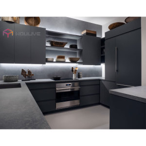 Gabinete de cocina de estilo moderno en accesorio de laca negra-Carpintería acompañada para la vida urbana-para <span class=keywords><strong>apartamentos</strong></span> y villas - Product Image 2