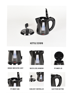 EASTON Compact 0.8 Liter Black Electric <strong>Kettle</strong> 1200W Small Capacity Hotel Tea <strong>Kettle</strong> with Water Level Window and Euro <strong>Plug</strong> - Product Image 4