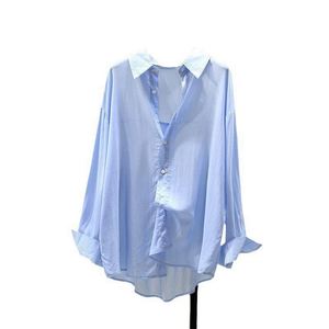 Summer Korean Version <b>Women's</b> Draped <b>Long</b> <b>Sleeve</b> <b>White</b> Soft Shirt Versatile Loose Casual Thin Woven Button Simple - Product Image 4