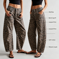 Jean imprimé léopard pour femme, coupe large et ample, taille mi-haute, style décontracté urbain