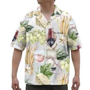 Baju pantai pria, baju kasual lengan pendek cetakan penuh gaya Hong Kong, merek trendi tipis musim panas, bisa disesuaikan 2024