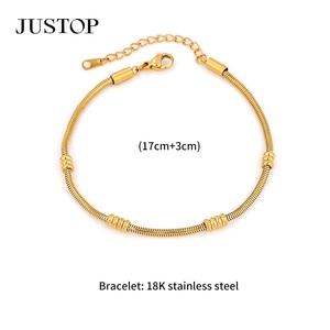PVD 18K 24K Gold Cuban Snake 'o' Shaped Twisted Handcrafted Link Adjustable Trendy Unisex Stainless Steel <b>Beaded</b> <b>Bracelet</b> - Product Image 3