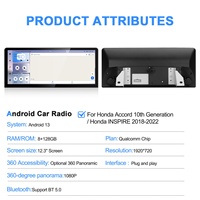 Navihua Nouveau lecteur multimédia vidéo GPS pour voiture avec écran Android 13 de 12,3 pouces, radio, Carplay pour Honda Accord 10e génération 2018-2022