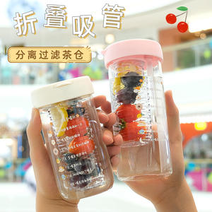 Taza de té de cristal con filtro, taza de viaje de 500Ml para zumos y bebidas, diseño creativo transparente resistente al calor - Product Image 1