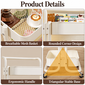 Rolling Multi Tier <b>Storage</b> Cart <b>With</b> Wheels Portable Space Saver Organizer <b>Trolley</b> For Kitchen Bathroom Toy Book Snack - Product Image 3
