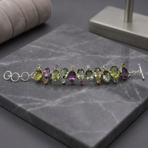 Elegant Women's 925 Silver Geometric Cute Chain & Link <b>Bracelet</b> with Multi Stones Jewelry - Product Image 3