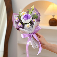 Bouquet de roses en fil tricoté fait main, fleurs séchées, fleurs artificielles réalistes en gel doux pour Pâques, Noël, Nouvel An