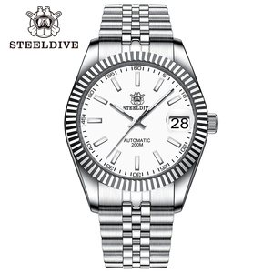 Reloj de Buceo Automático STEELDIVE SD1933 con Esfera Blanca de 39 mm, Caja de Acero Inoxidable Pulido, Movimiento NH35 y Fecha - Product Image 1
