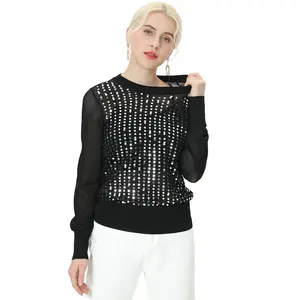 새로운 패션 섹시한 니트 스웨터 캐주얼 스팽글 긴 소매 풀오버 여름 스웨터