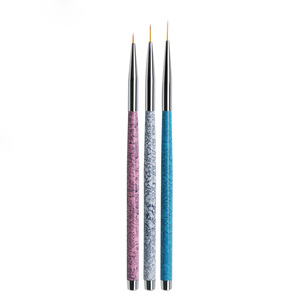 Ensemble de 3 pinceaux à ongles en poils synthétiques avec manche en métal marbré, pour lignes fines, dessin, peinture, manucure, salon, nail art - Product Image 1