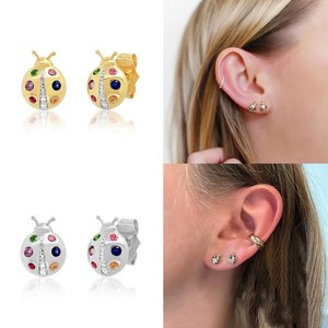 Melynn boucles d'oreilles punaise colorée en argent sterling 925 insecte animal mignon boucles d'oreilles pour femmes - Product Image 2
