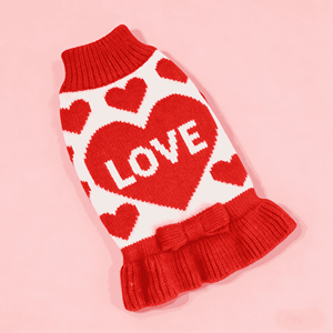 Autumn Winter Warm Festive Love Pattern Red Princess Pet Dress Knitted Pet Clothes For Dogs - Product Image 2