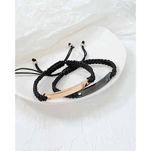 Custom PVD 18K Gold Adjustable Braided Cord Stainless Steel Bar <b>Bracelet</b> with Zircon | Couples & Lovers Jewelry for Men & Women - Product Image 2