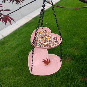 Mangeoire à oiseaux double en forme de cœur Mangeoire à oiseaux double suspendue Mangeoire à oiseaux extérieure Balcon Jardin Mangeoire à oiseaux <span class=keywords><strong>Bassin</strong></span> d'eau - Product Image 6