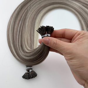 Stock prêt Ash Balayage Smoky Blonde Extensions de cheveux Stick I Tip Hair Super Double Drawn Thick Ends - Product Image 2