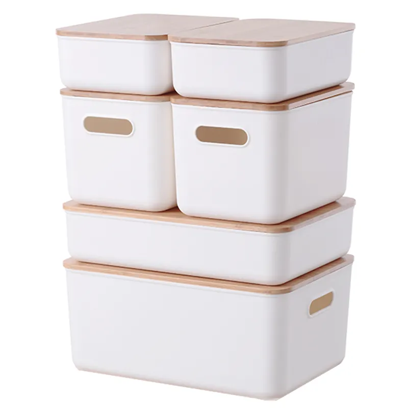Citylife Amazon Trending Home Storage Wood Kitchen Organizer Box Bamboo White Plastic Baskets Bin Storage Box with Bamboo Lid