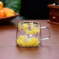 Tasse à café créative en verre borosilicate double paroi, faite à la main, avec motif de fleurs séchées et design transparent