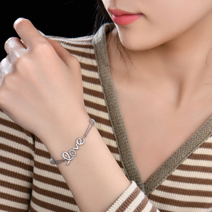 YILUN Bracelet à breloques Love Script en argent sterling 925 avec pierres CZ Bracelet à double chaîne pour <span class=keywords><strong>femme</strong></span> - Product Image 2
