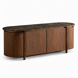 Buffet en bois massif courbé de style Mid-Century Modern avec plateau en marbre, console <span class=keywords><strong>TV</strong></span>, meuble de rangement pour salon, maison, hôtel, villa - Product Image 6