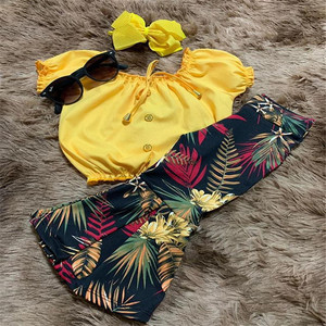 Nouvel Arrivage Ensemble Vêtements Fille Été Bébé Fille Haut Épaules Dénudées + Pantalon Volants Fleurs Tenue Enfant Fille - Product Image 6