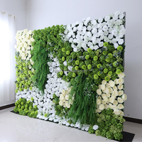 Perlengkapan Pernikahan Panel Dinding Bunga Mawar Putih Hijau 3D 5D Dekorasi Bunga 8ft X 8ft Latar Belakang Dinding Floral
