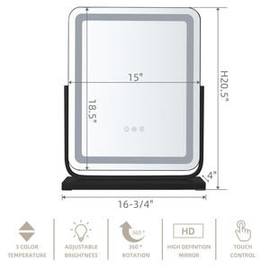 Miroir de maquillage intelligent à LED avec cadre en métal argenté, luminosité réglable, tactile, rotatif, pour la zone de maquillage de bureau - Product Image 3