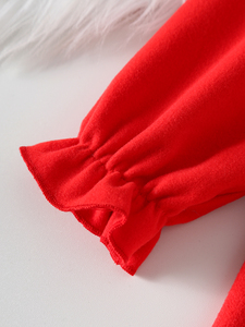 Красное платье принцессы для девочек с длинными рукавами и французским бантом, из мягкой, приятной для кожи и комфортной ткани, для маленьких девочек - Product Image 5