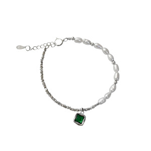 Pulsera de perlas de esmeralda de plata de ley S925 para mujer, regalo de joyería de lujo ligero - Product Image 5