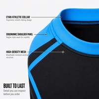 T-shirt de sport à séchage rapide OEM ODM, noir et bleu avec rayures contrastées, col rond, uniforme d'équipe, vente en gros