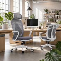 Chaise de bureau ergonomique à dossier haut en maille avec appui-tête 2D, coussin lombaire et cadre en Y, chaise de travail pivotante