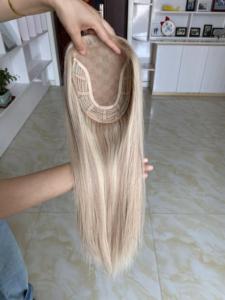 Usine de vente en gros # 60 Toppers capillaires blonds 6.5x7 à base de soie, cheveux humains russes de qualité supérieure pour femmes souffrant de perte de cheveux, expédition immédiate en stock - Product Image 6