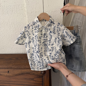 Chemises fines pour garçons, nouvelle collection d'été, design <span class=keywords><strong>peinture</strong></span> à l'encre, t-shirts à manches courtes en coton pur pour enfants - Product Image 1