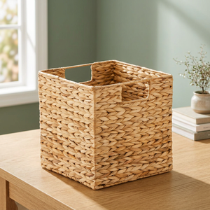 Cesta de Almacenamiento Tejida a Mano de Jacinto de Agua, Forma Cuadrada, Fibra Natural, Estilo Minimalista, Organizador para Sala de Estar - Product Image 3